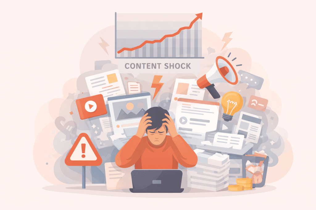 Le content shock est la surabondance de contenus en ligne et la difficulté pour les marques d’émerger dans un environnement digital saturé.
