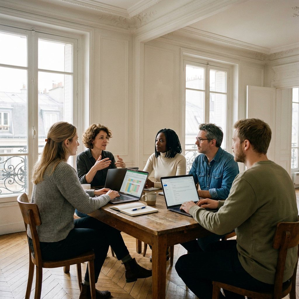 Équipe Digitalkeys en réunion de travail dans ses bureaux parisiens